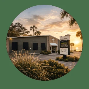 Church building at sunset