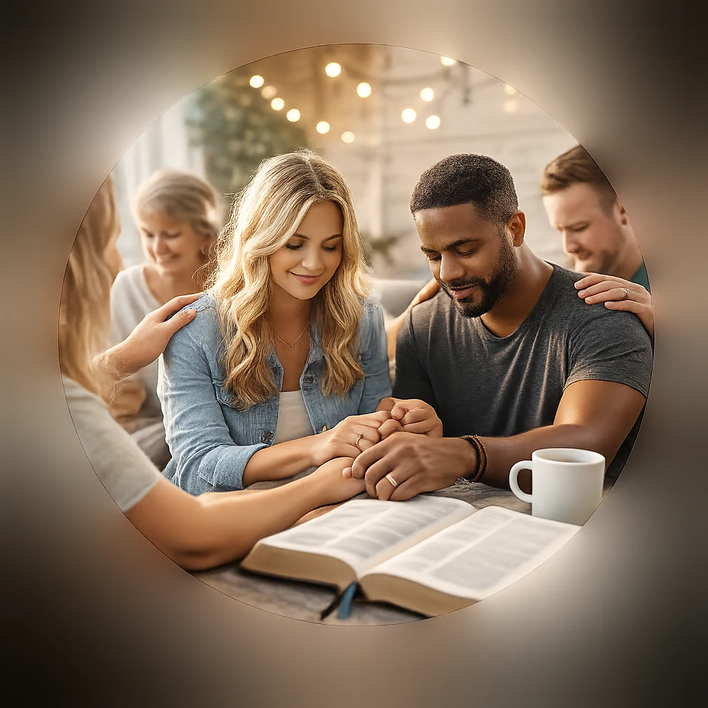 People praying and studying the Bible together