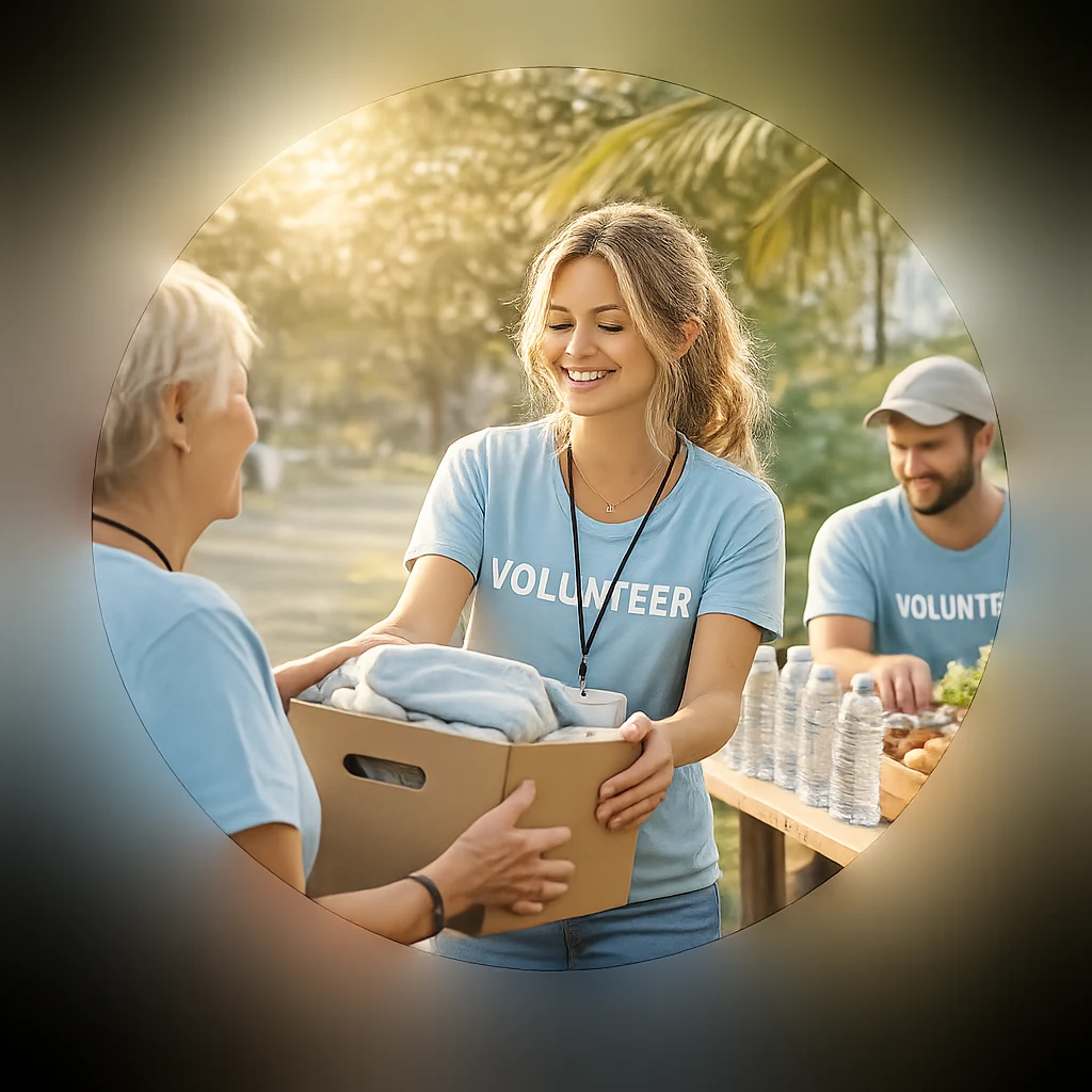 Volunteers helping with a community food distribution