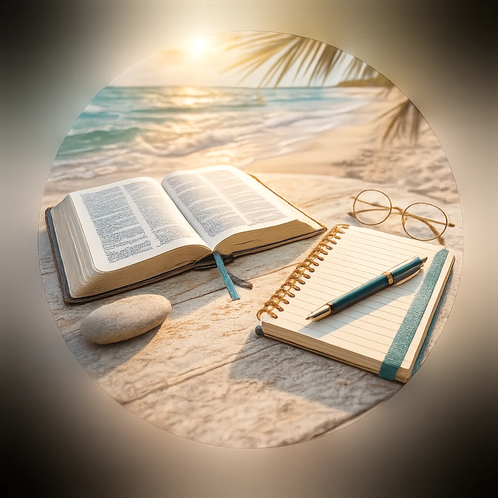 An open Bible and notebook